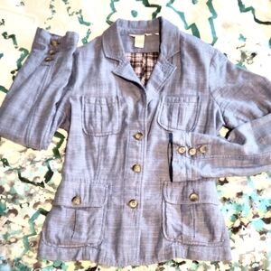 J. Crew Blue Blazer with Plaid Lining and Notched Lapels